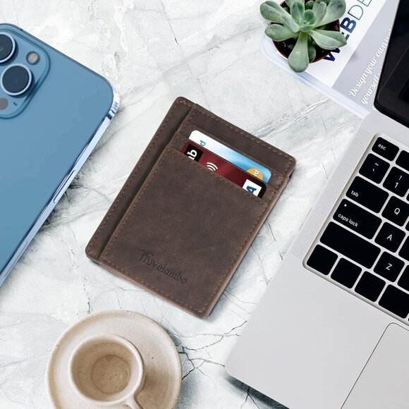 Men Black Travelambo Slim Wallet Front Pocket Minimalist Leather RFID Blocking - Picture 7 of 9